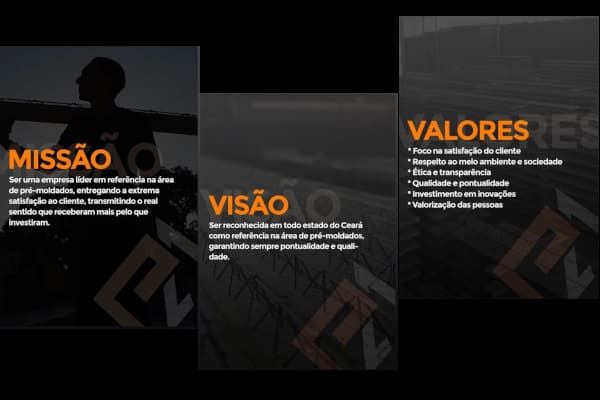 Painel com a Missão, Visão e Valores da Premoldaço